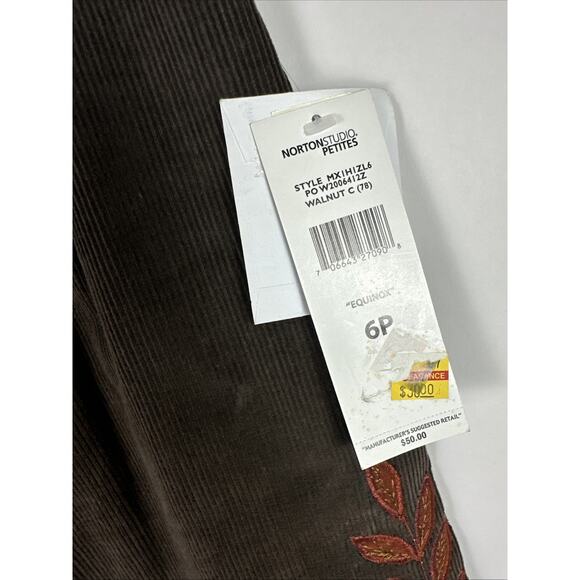 NWT NortonStudio Petites Corduroy Brown Fall Leaves Midi Skirt Size 6P Vintage - Picture 7 of 16